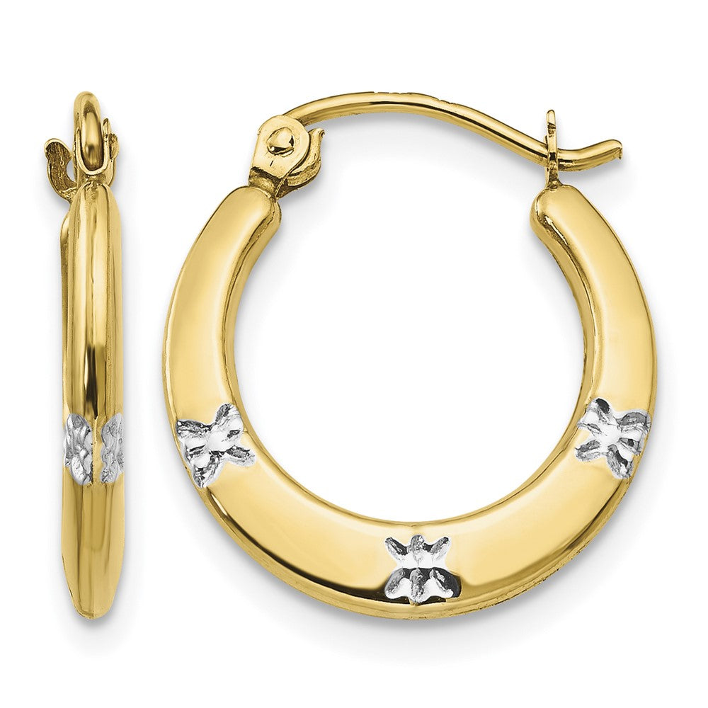 14K Madi K w/Rhodium Flowers Hollow Hoop Earrings