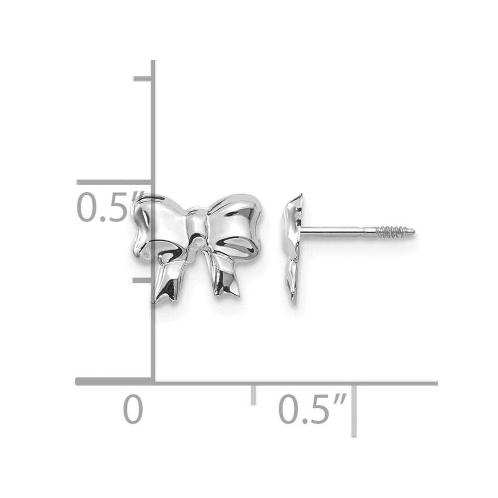 14k White Gold Madi K Rhodium-plated Bow Screwback Post Earrings