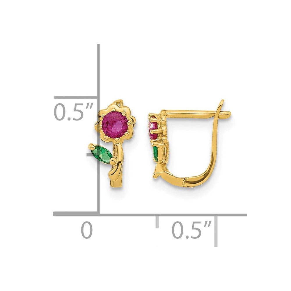 14k Madi K Polished Red & Green CZ Flower Hoops