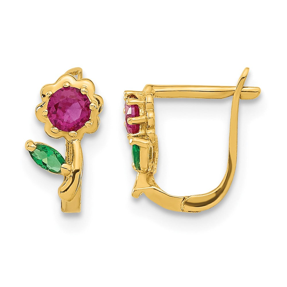 14k Madi K Polished Red & Green CZ Flower Hoops