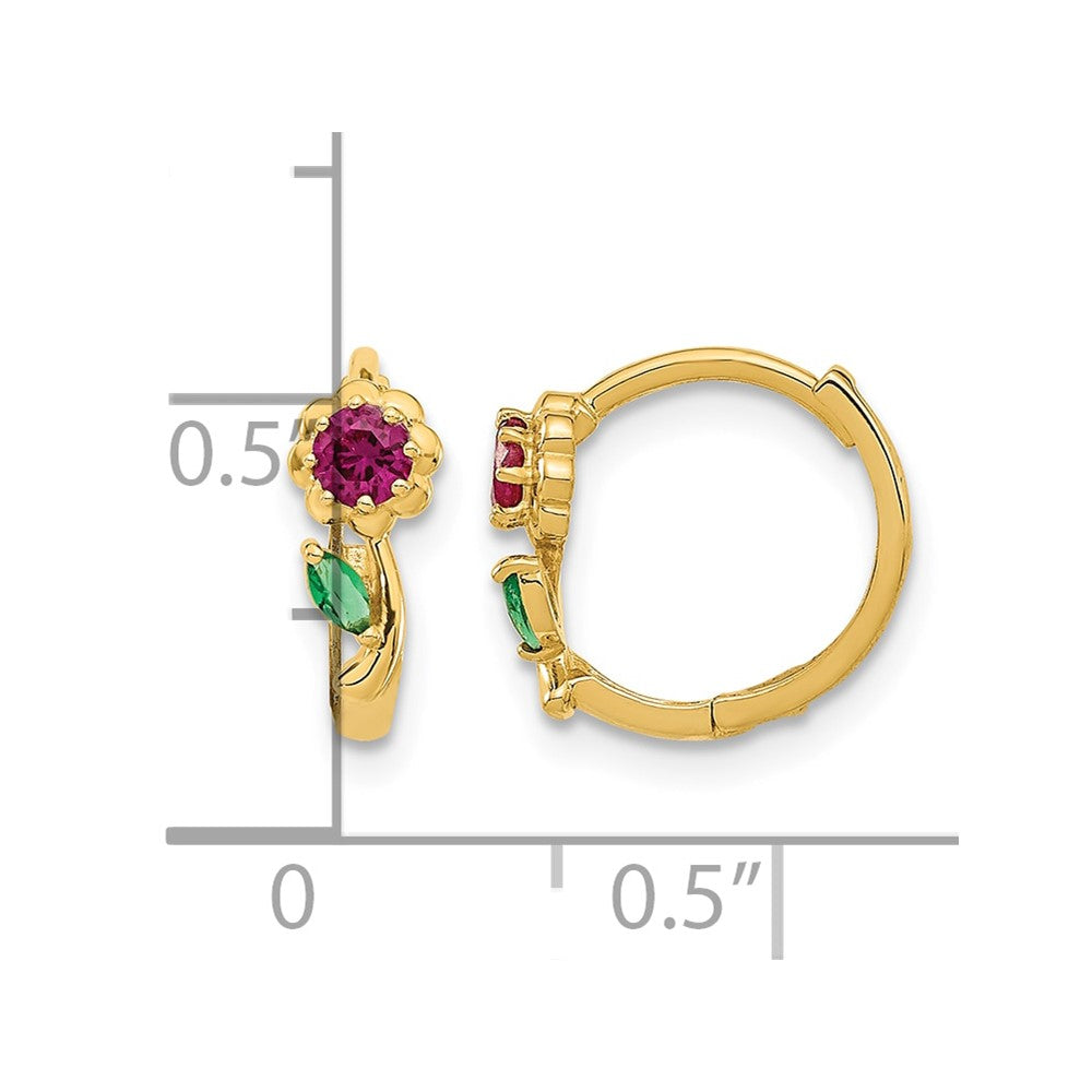 14k Madi K Red & Green CZ Hinged Hoop Earrings