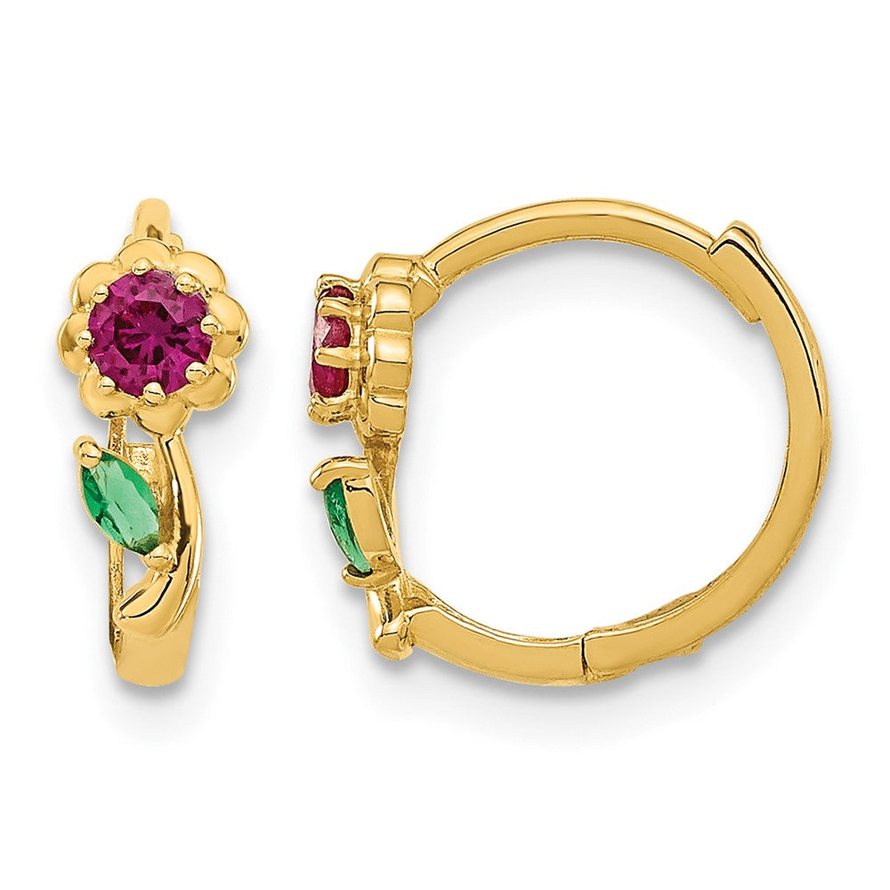 14k Madi K Red & Green CZ Hinged Hoop Earrings