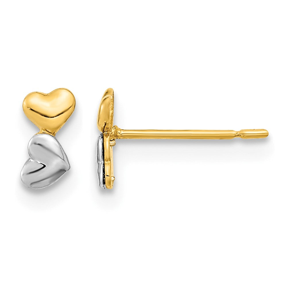 14k Madi K Two-tone Childrens Double Heart Post Earrings