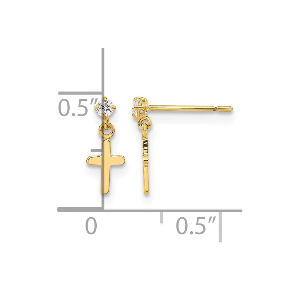 14k Madi K Childrens CZ Cross Post Dangle Earrings