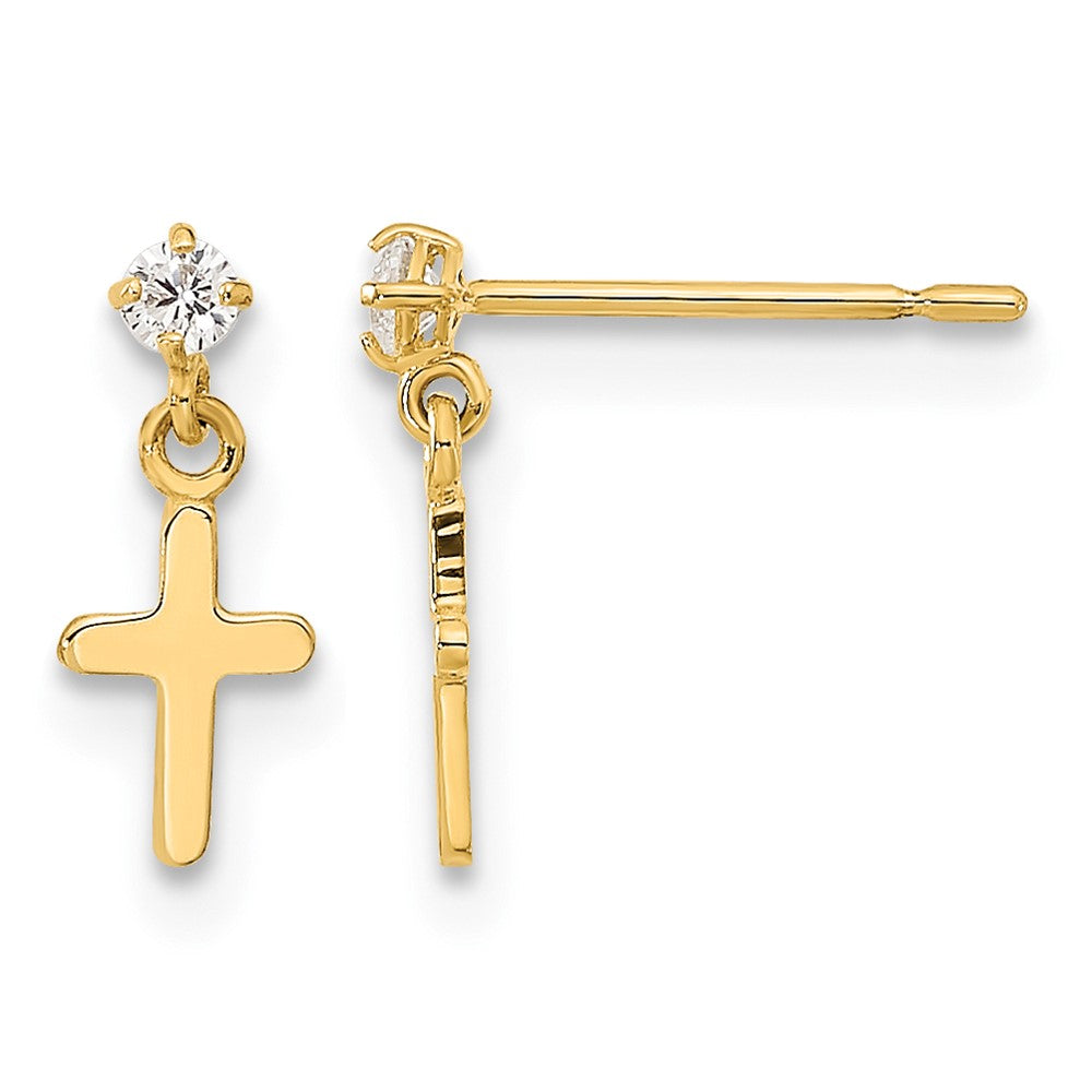 14k Madi K Childrens CZ Cross Post Dangle Earrings
