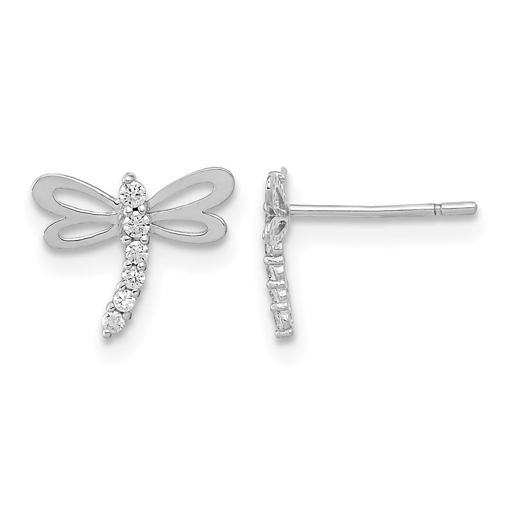 14k Madi K White Gold Polished CZ Dragonfly Post Earrings