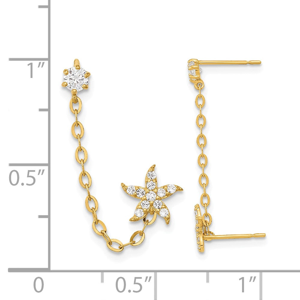 14k Madi K CZ Double Post w/Chain Starfish Earring