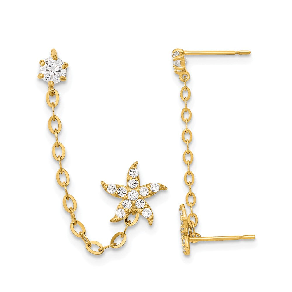 14k Madi K CZ Double Post w/Chain Starfish Earring