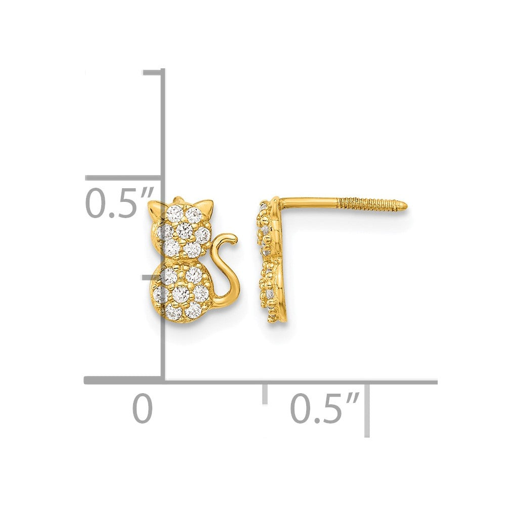 14k Madi K Polished CZ Sitting Cat Screwback Post Earrings
