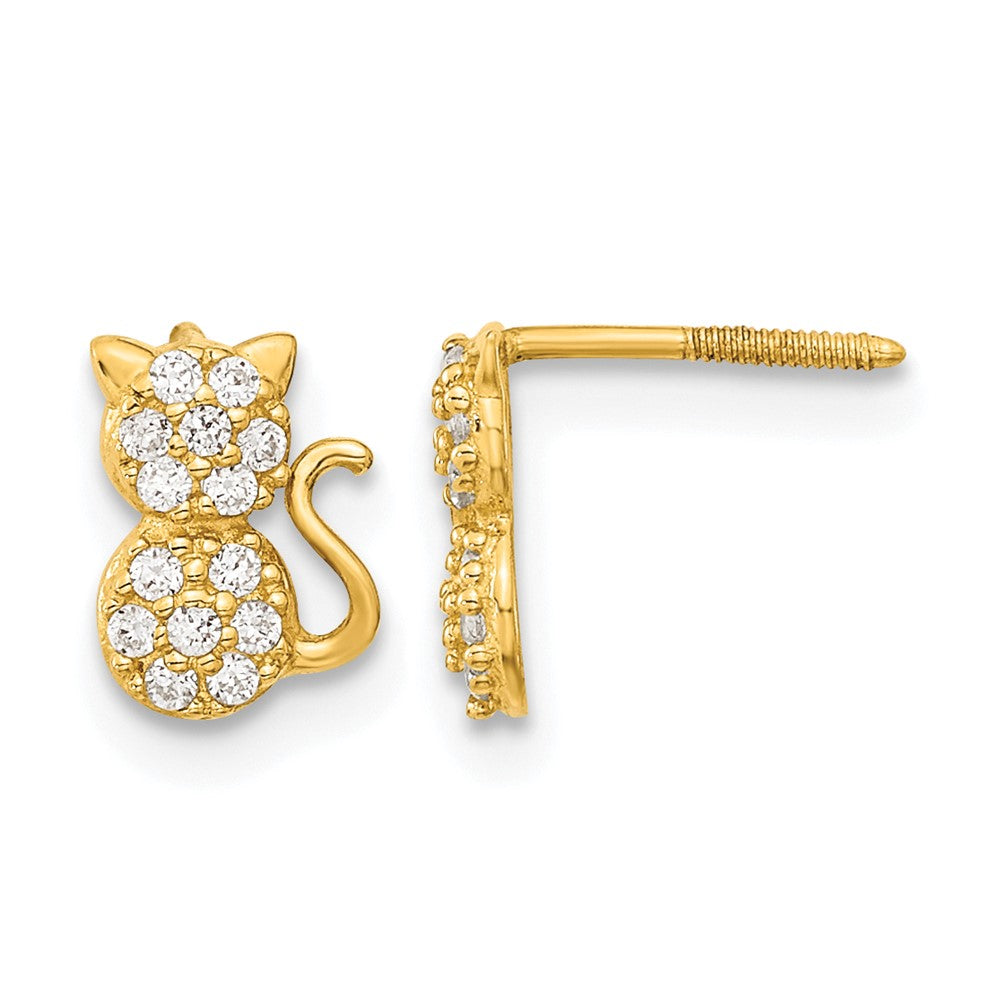 14k Madi K Polished CZ Sitting Cat Screwback Post Earrings