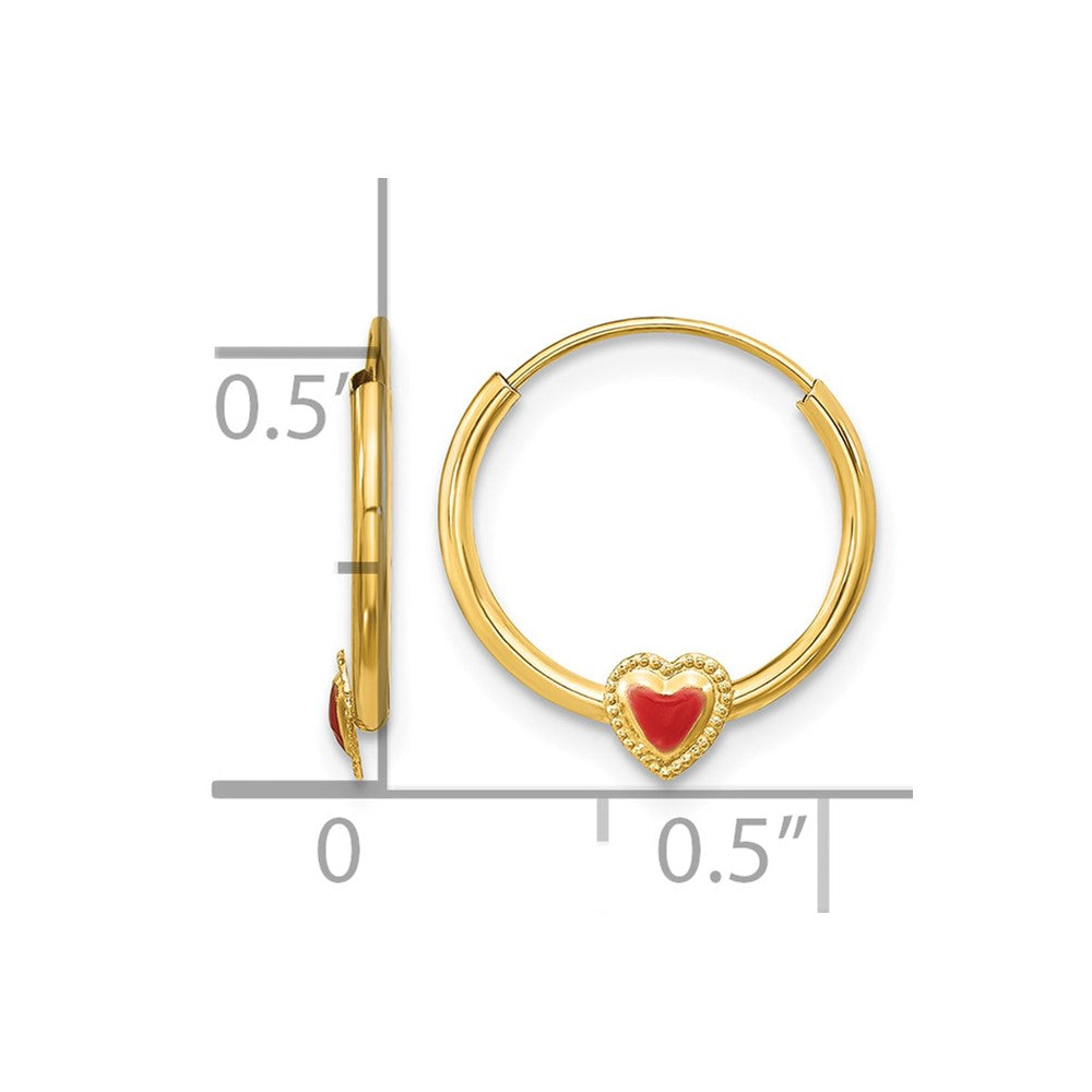 14k Madi K Polished Red Enameled Heart Hoops