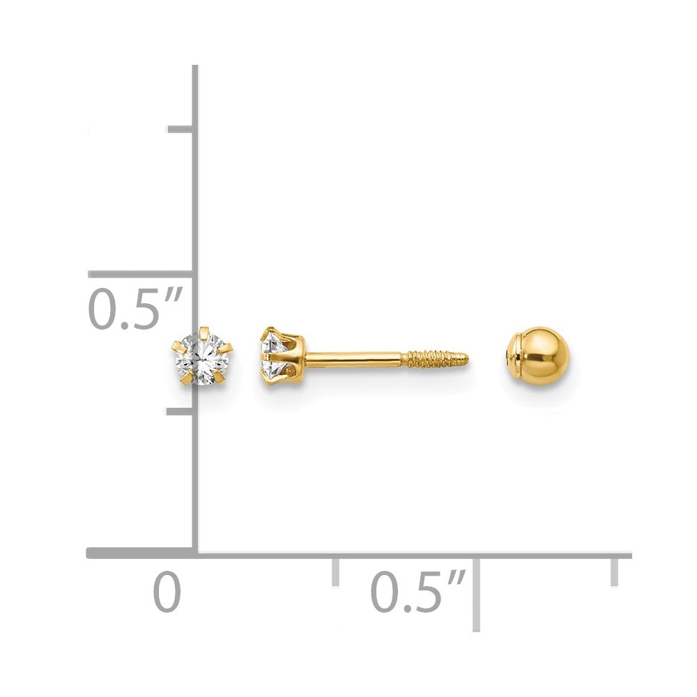 14k Madi K Polished Reversible Crystal & 3mm Ball Earrings