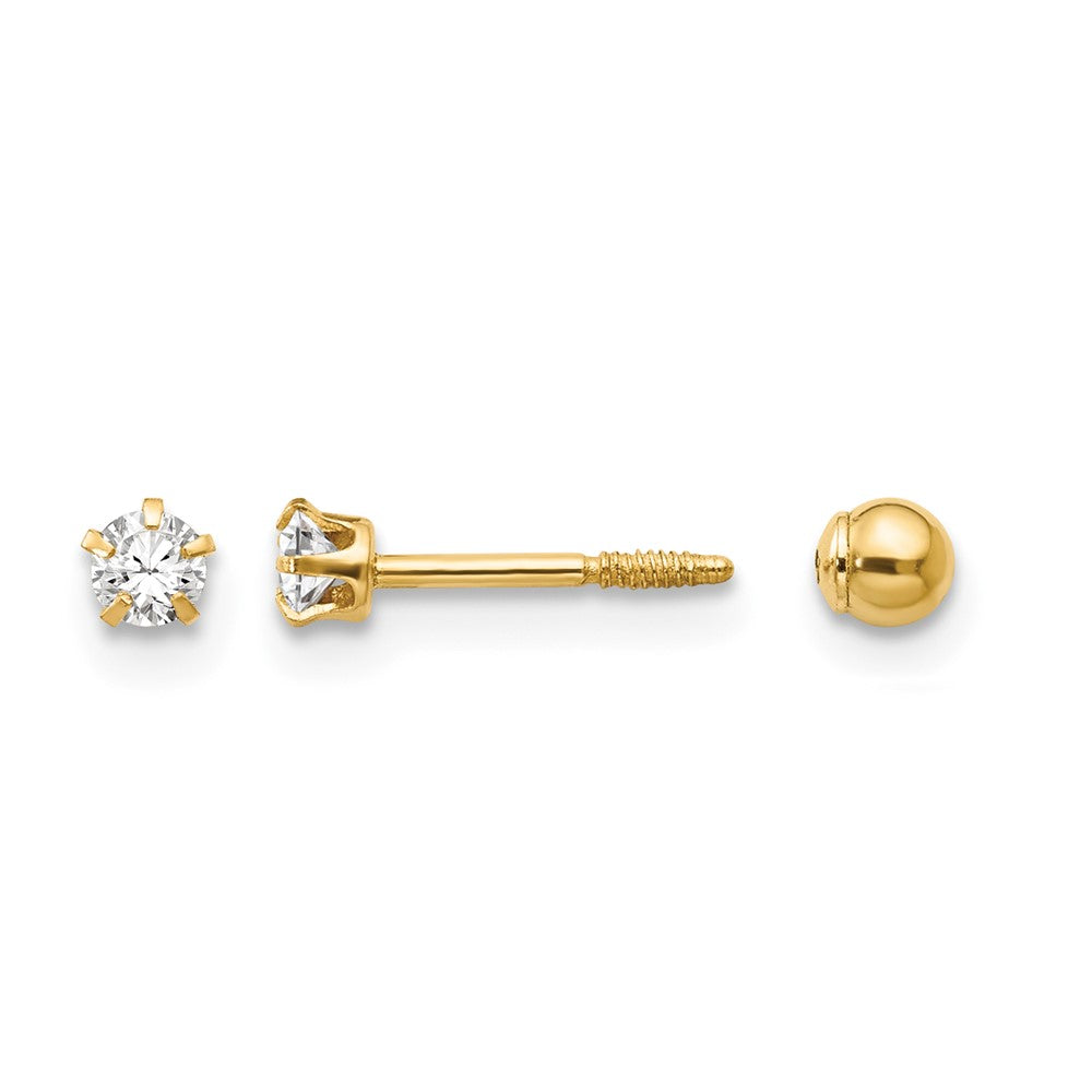 14k Madi K Polished Reversible Crystal & 3mm Ball Earrings