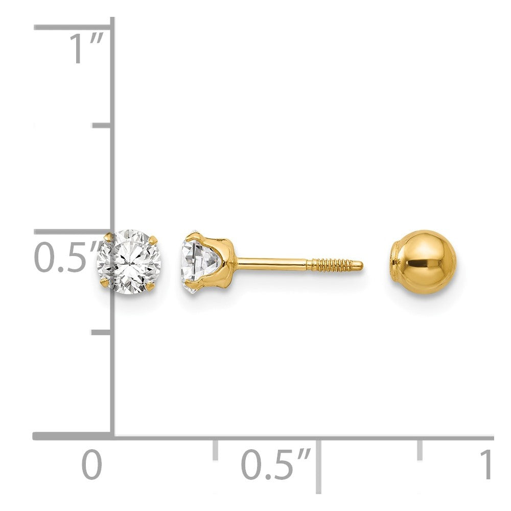 14k Madi K Polished Reversible CZ & 4mm Ball Earrings