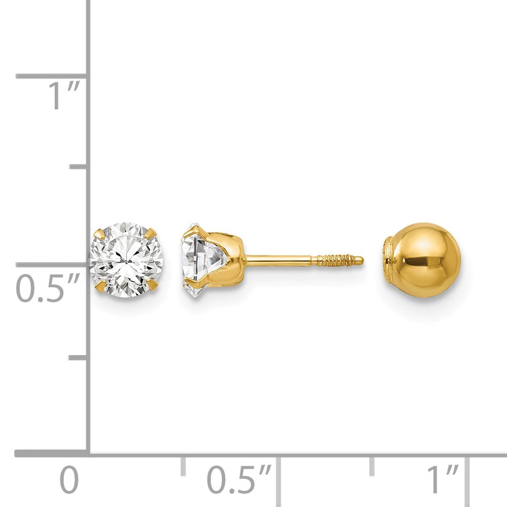 14k Madi K Polished Reversible 5mm CZ & Ball Earrings
