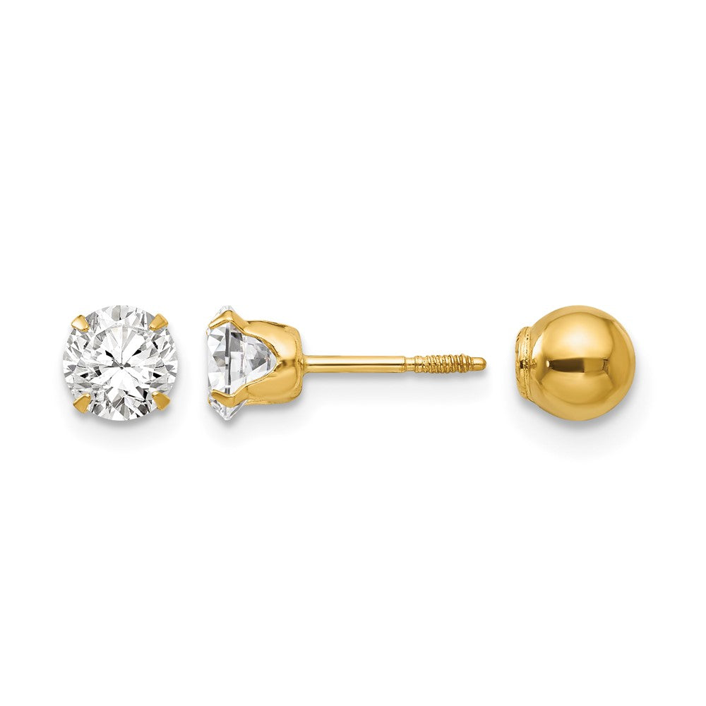 14k Madi K Polished Reversible 5mm CZ & Ball Earrings