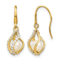 14k White Freshwater Cultured Pearl CZ Cage Dangle Earrings