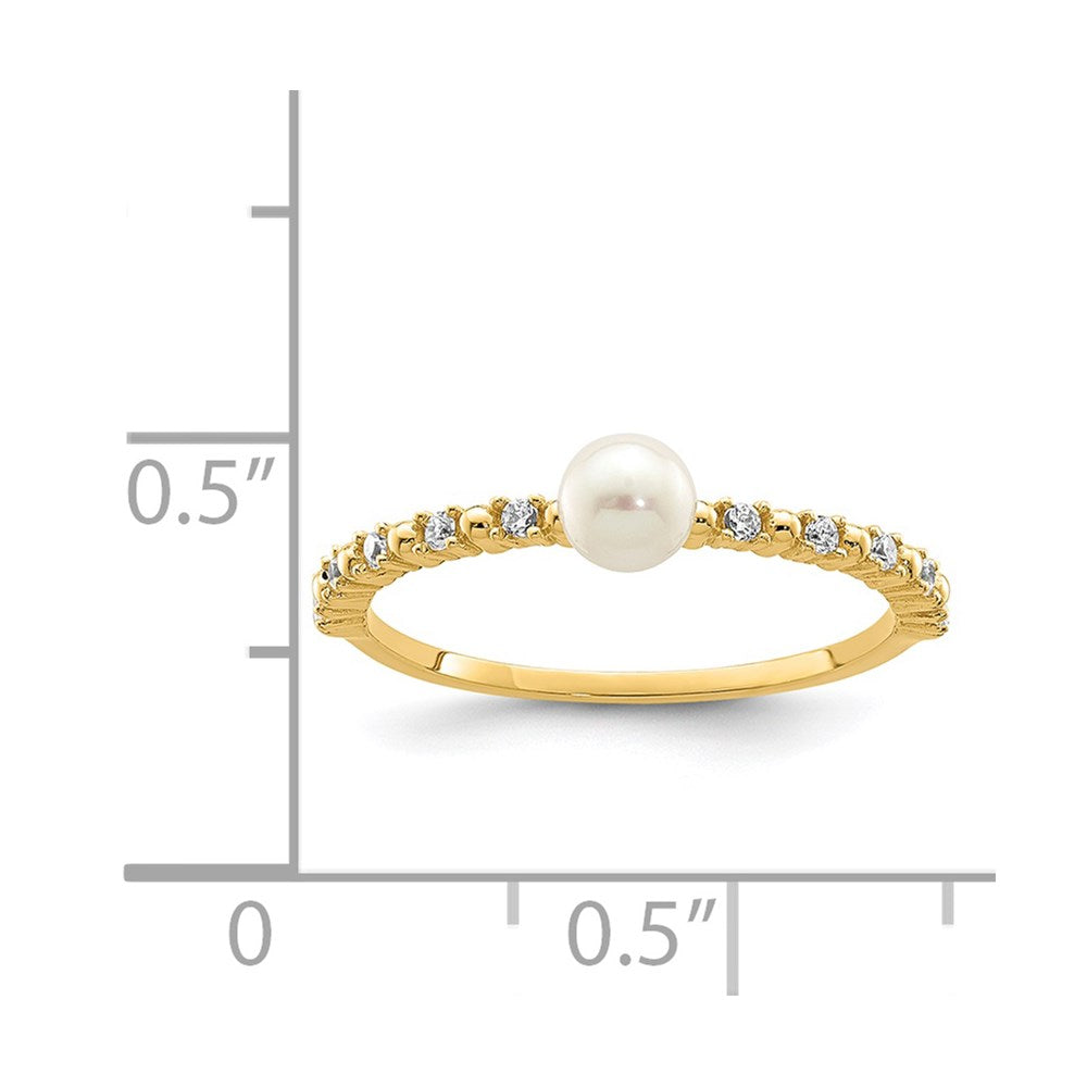 14K Madi K 3-4mm White Button Freshwater Cultured Pearl and CZ Ring