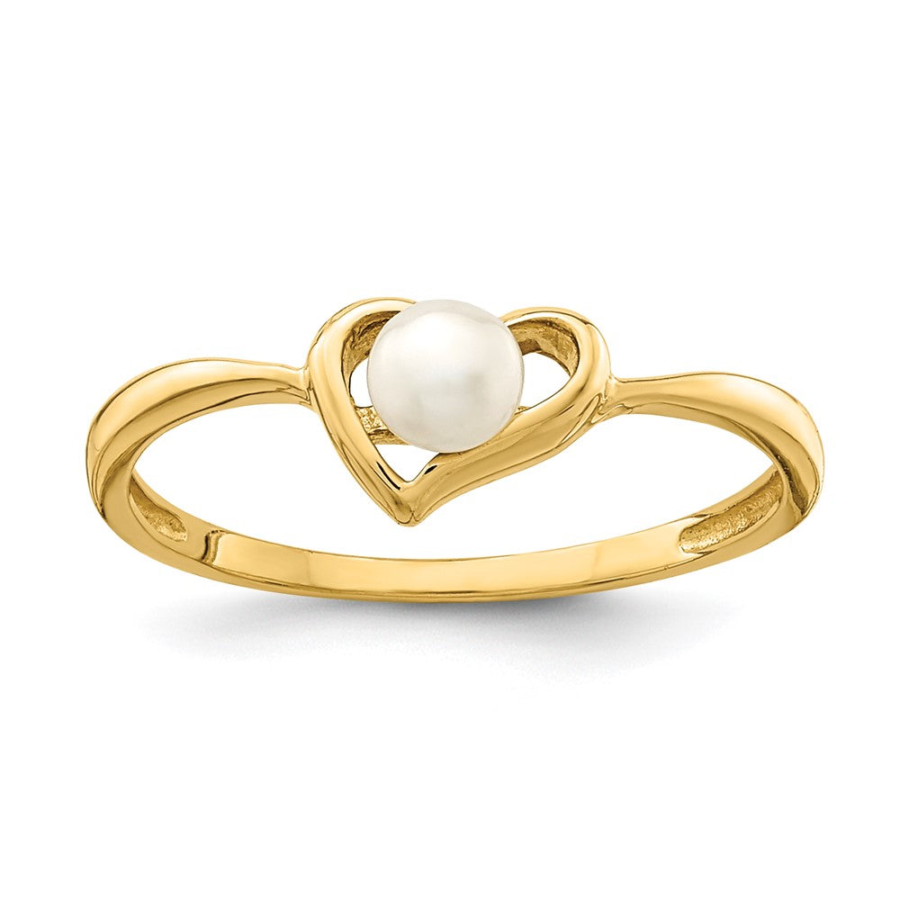 14K Madi K 3-4mm White Button Freshwater Cultured Pearl Heart Ring