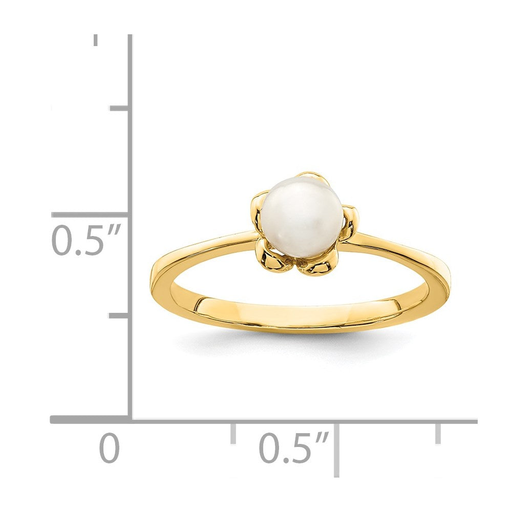 14K Madi K 4-5mm White Button Freshwater Cultured Pearl Flower Ring