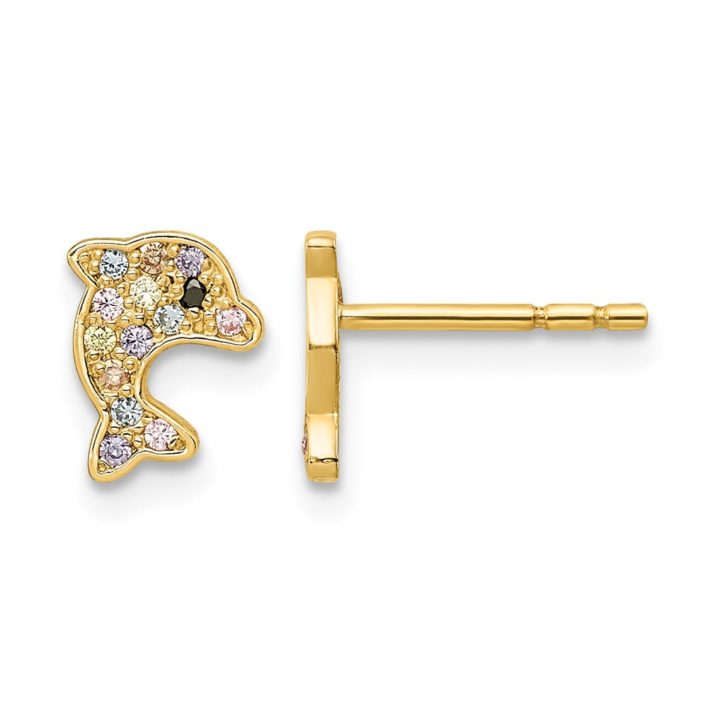 14k Madi K Multi-colored CZ Dolphin Post Earrings