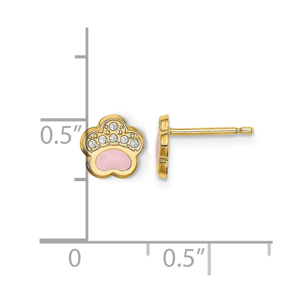 14k Madi K CZ Pink Enamel Paw Post Earrings