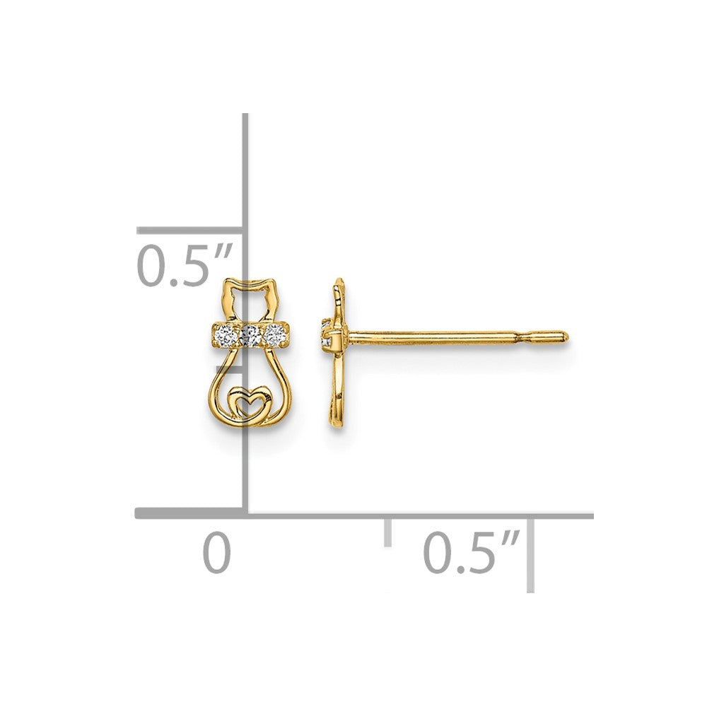 14k Madi K CZ Cat with Heart Tail Post Earrings