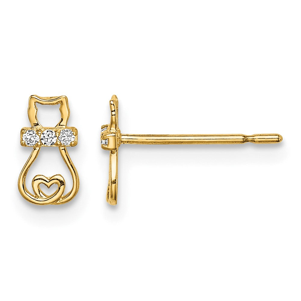 14k Madi K CZ Cat with Heart Tail Post Earrings