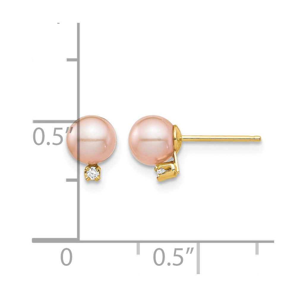 14K Madi K 5-6mm Pink Round FW Cultured Pearl .02ct Diamond Post Earrings