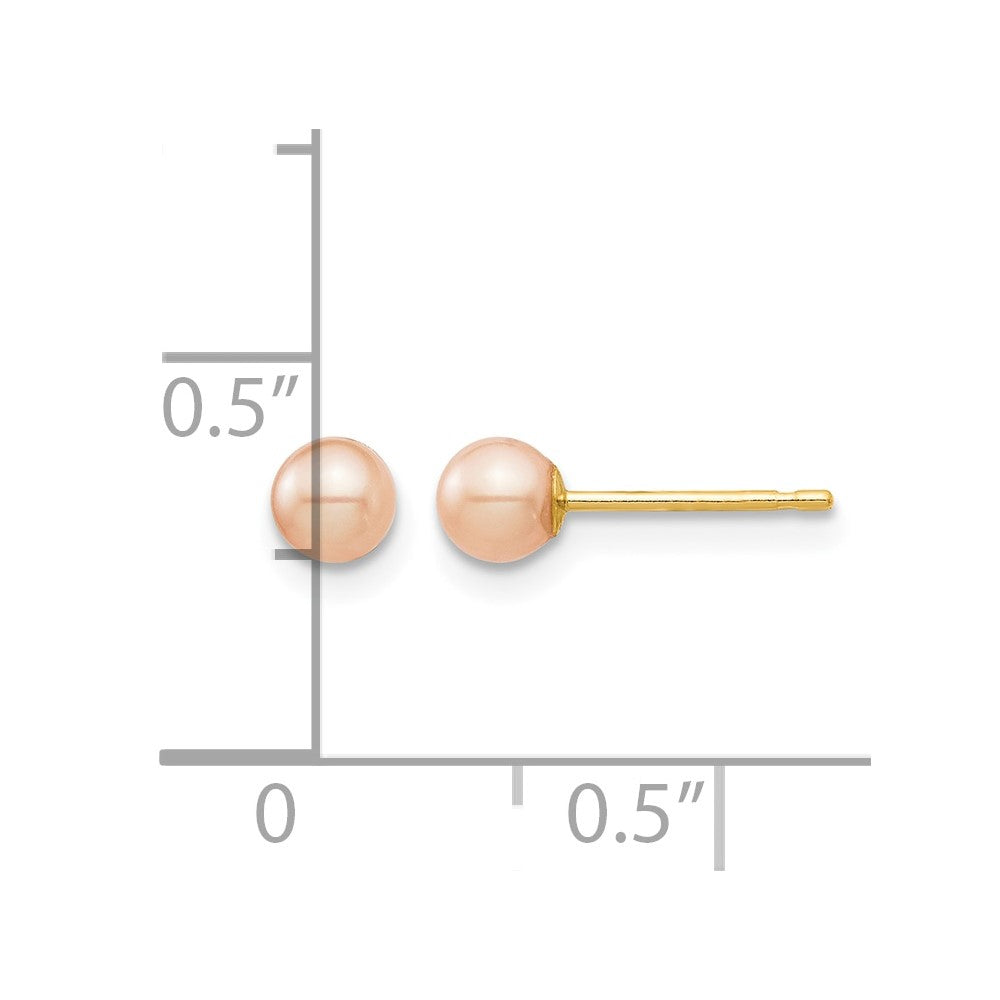 14k Madi K 3-4mm Pink Round Freshwater Cultured Pearl Stud Post Earrings