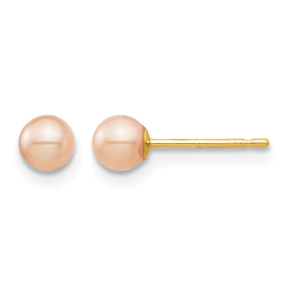 14k Madi K 3-4mm Pink Round Freshwater Cultured Pearl Stud Post Earrings