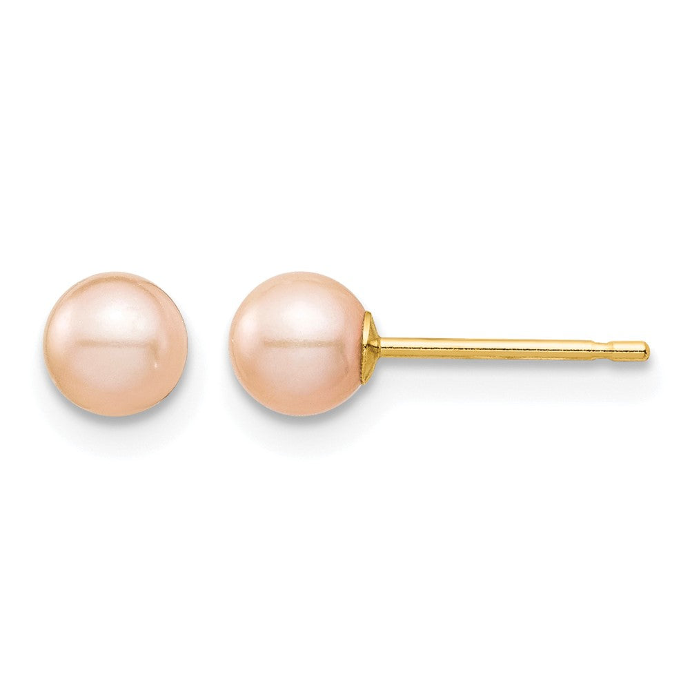 14k Madi K 4-5mm Pink Round Freshwater Cultured Pearl Stud Post Earrings