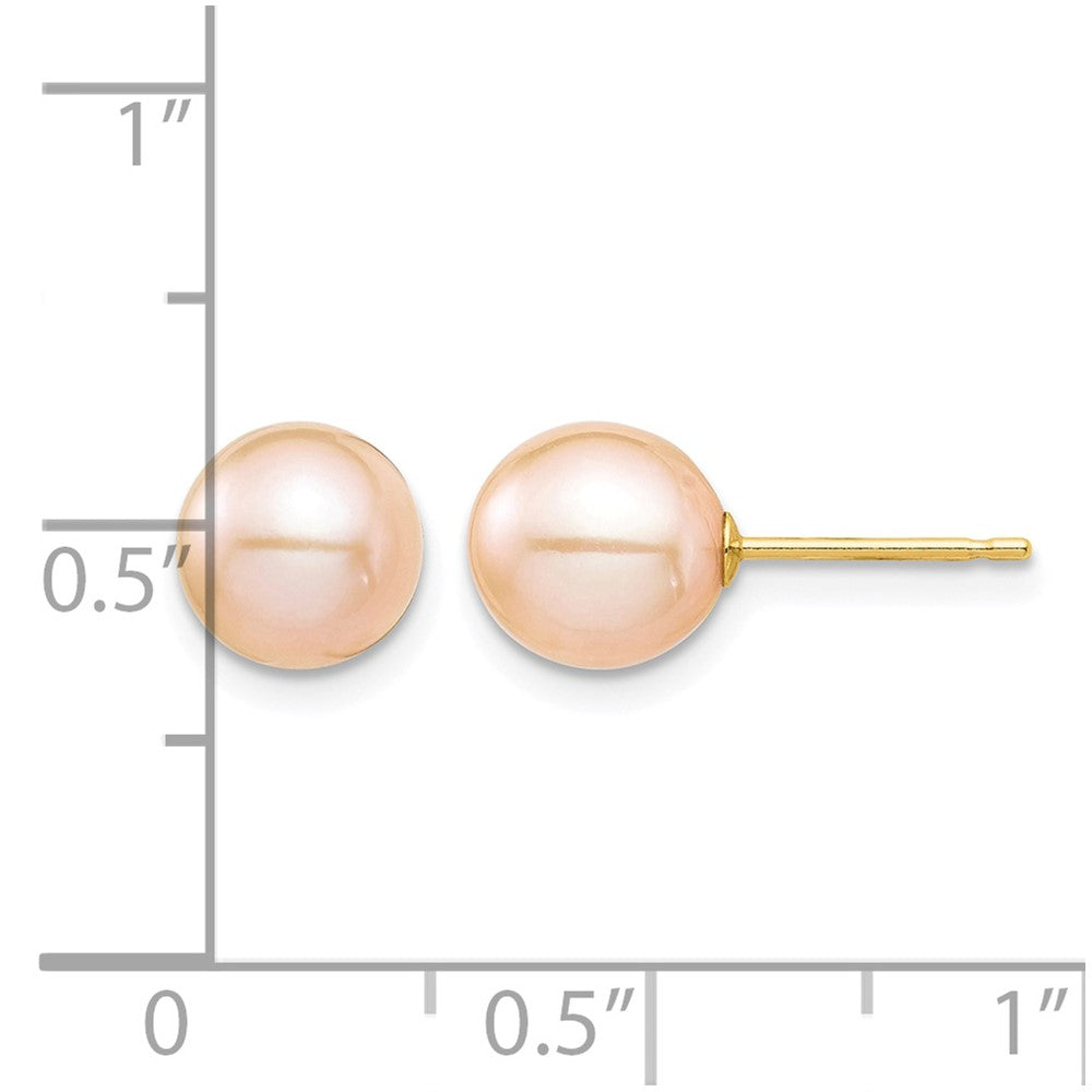 14K Madi K 7-8mm Pink Round Freshwater Cultured Pearl Stud Post Earrings