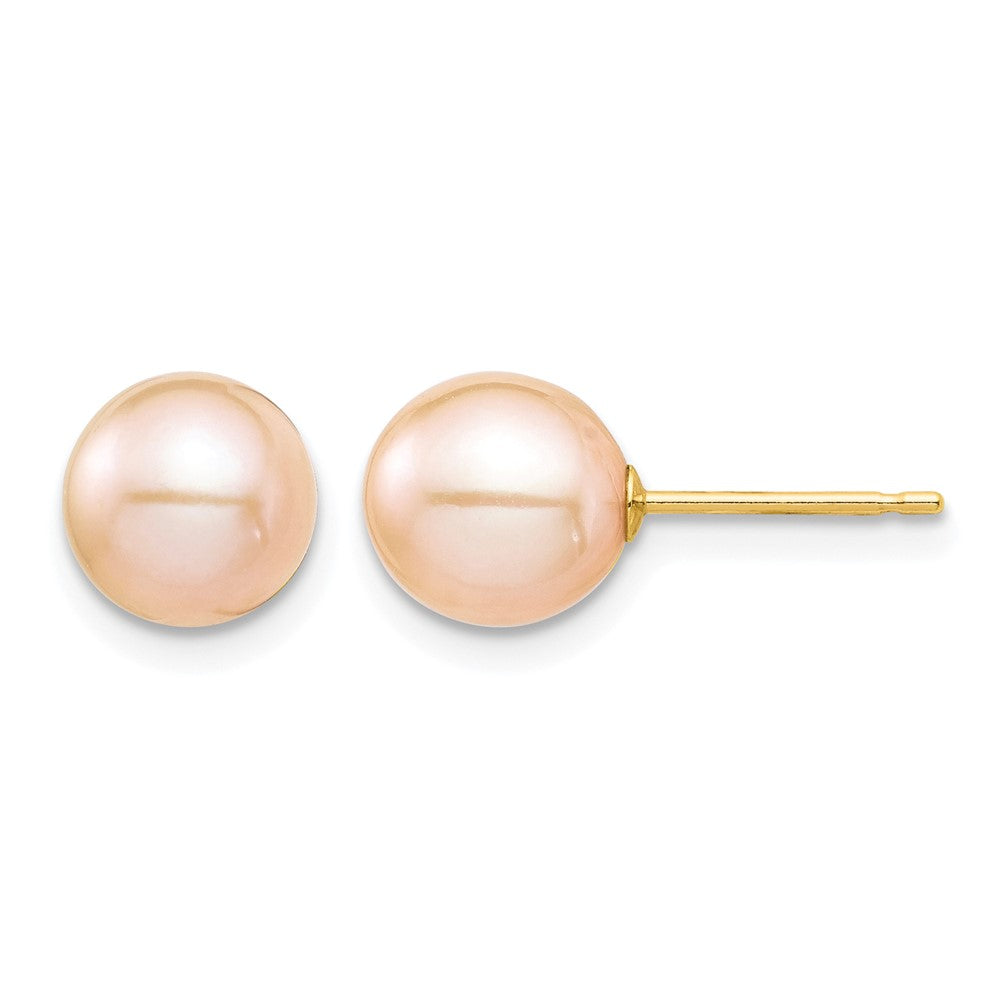 14K Madi K 7-8mm Pink Round Freshwater Cultured Pearl Stud Post Earrings