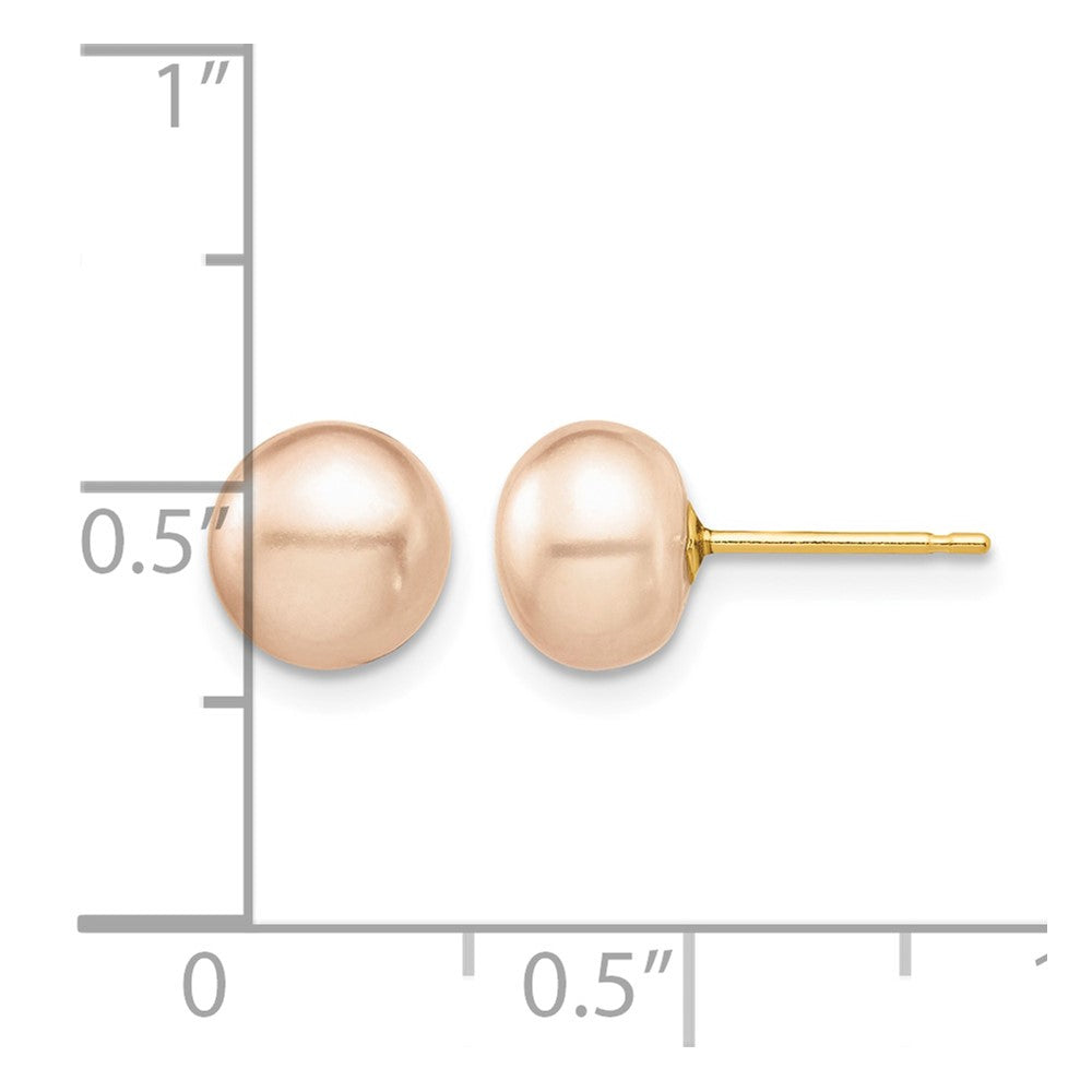 14k Madi K 7-8mm Pink Button Freshwater Cultured Pearl Stud Post Earrings