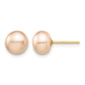 14k Madi K 7-8mm Pink Button Freshwater Cultured Pearl Stud Post Earrings