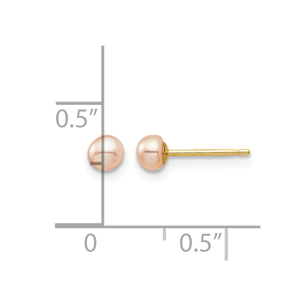 14k Madi K 3-4mm Pink Button Freshwater Cultured Pearl Stud Post Earrings
