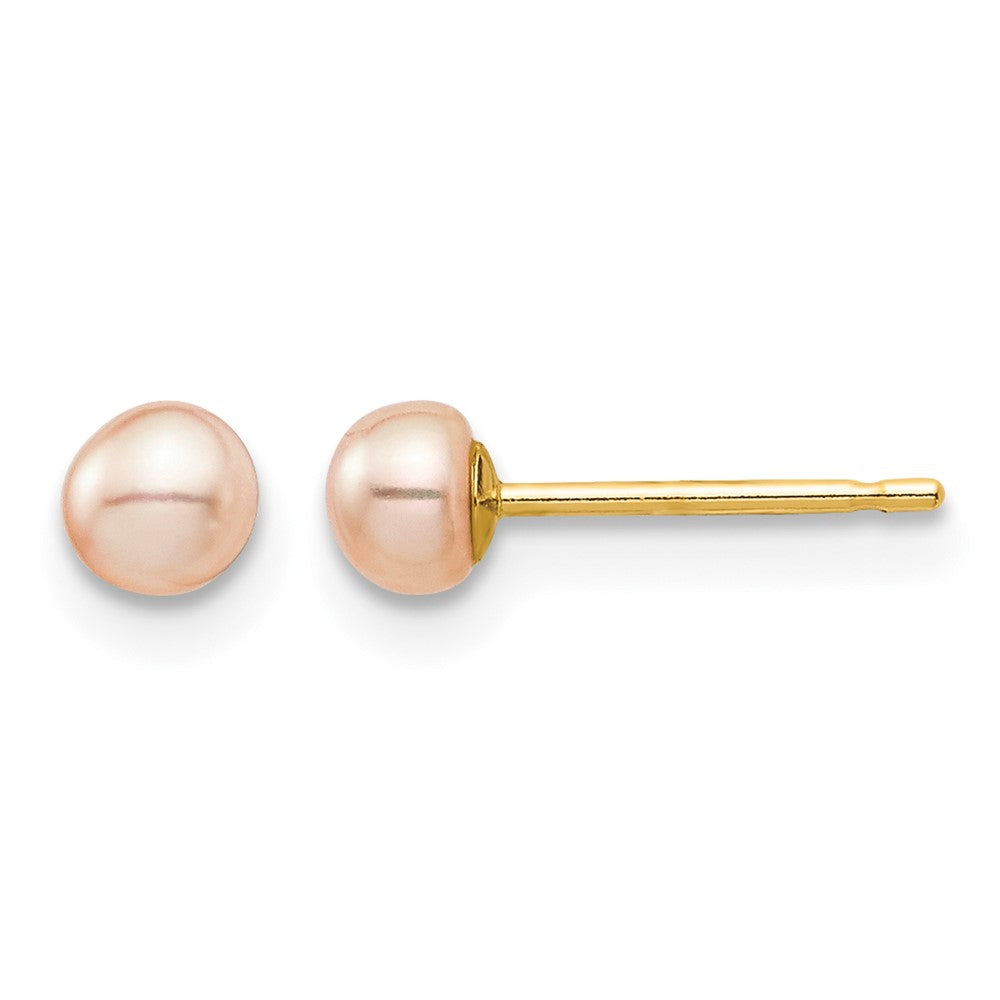 14k Madi K 3-4mm Pink Button Freshwater Cultured Pearl Stud Post Earrings
