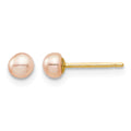 14k Madi K 3-4mm Pink Button Freshwater Cultured Pearl Stud Post Earrings
