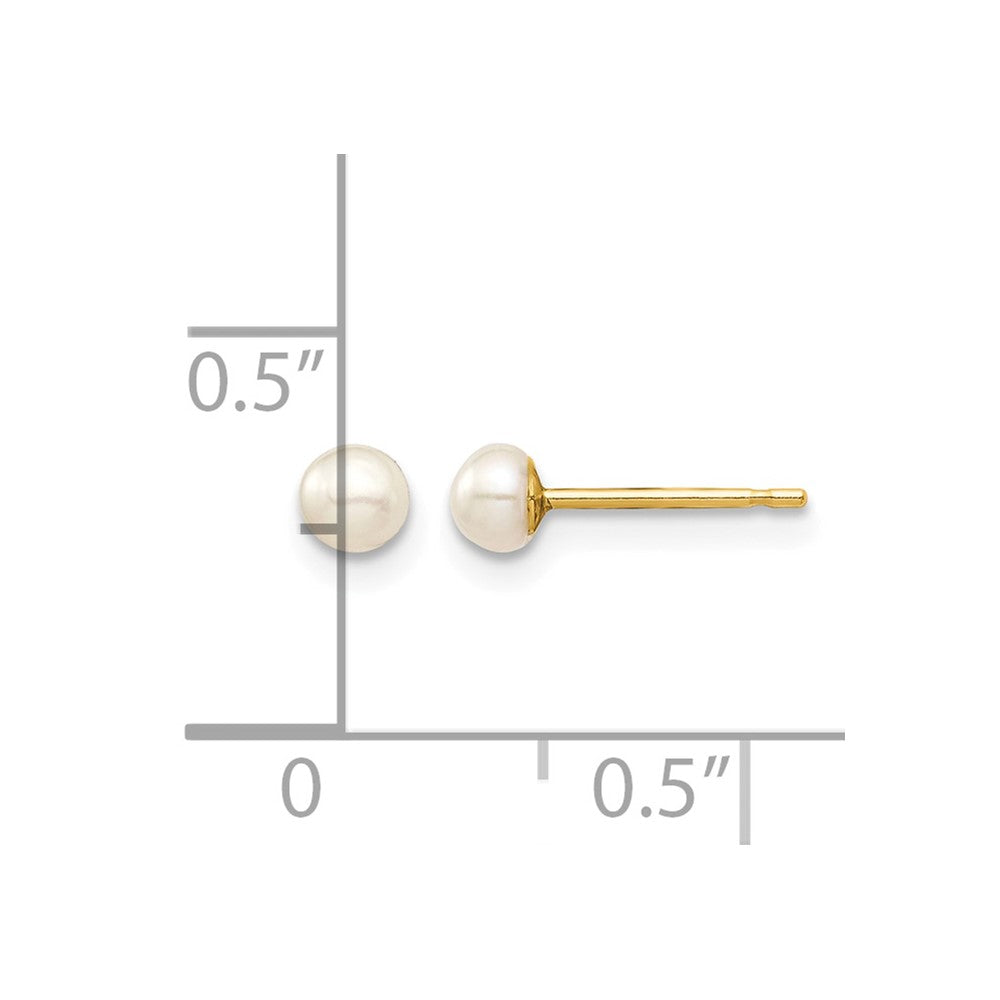 14k Madi K 3-4mm White Button Freshwater Cultured Pearl Stud Post Earrings