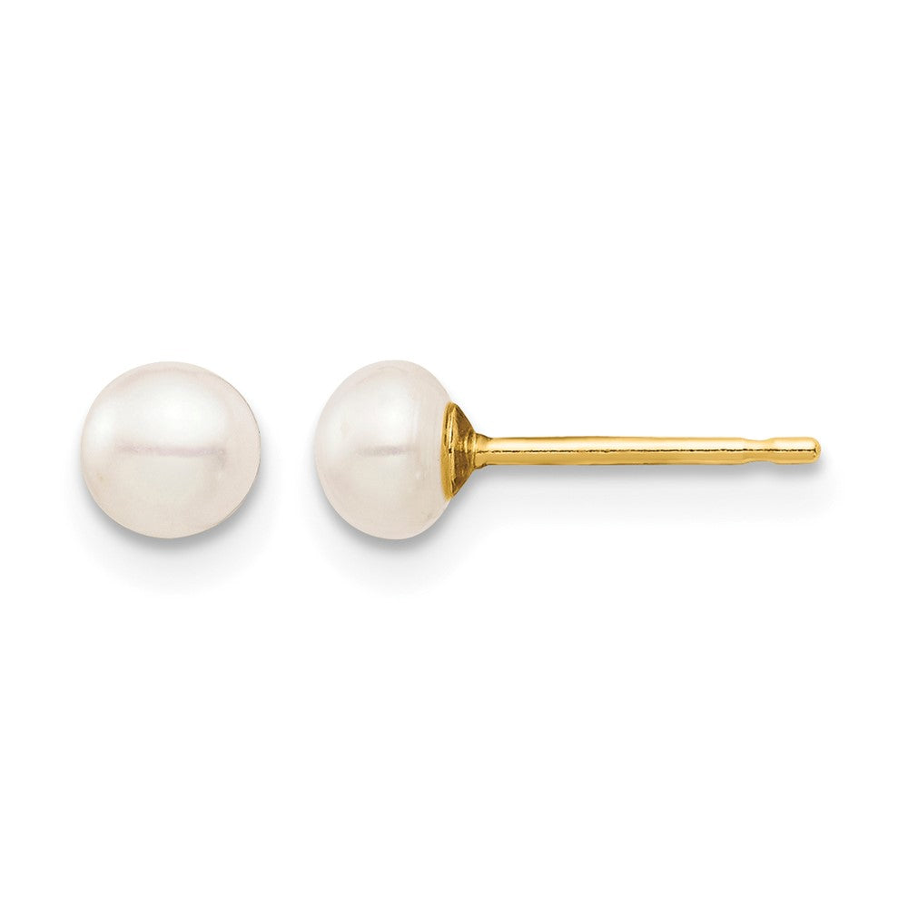 14k Madi K 4-5mm White Button Freshwater Cultured Pearl Stud Post Earrings