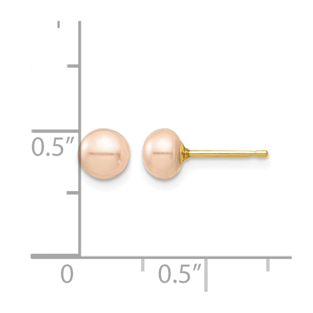 14k Madi K 5-6mm Pink Button Freshwater Cultured Pearl Stud Post Earrings