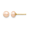 14k Madi K 5-6mm Pink Button Freshwater Cultured Pearl Stud Post Earrings