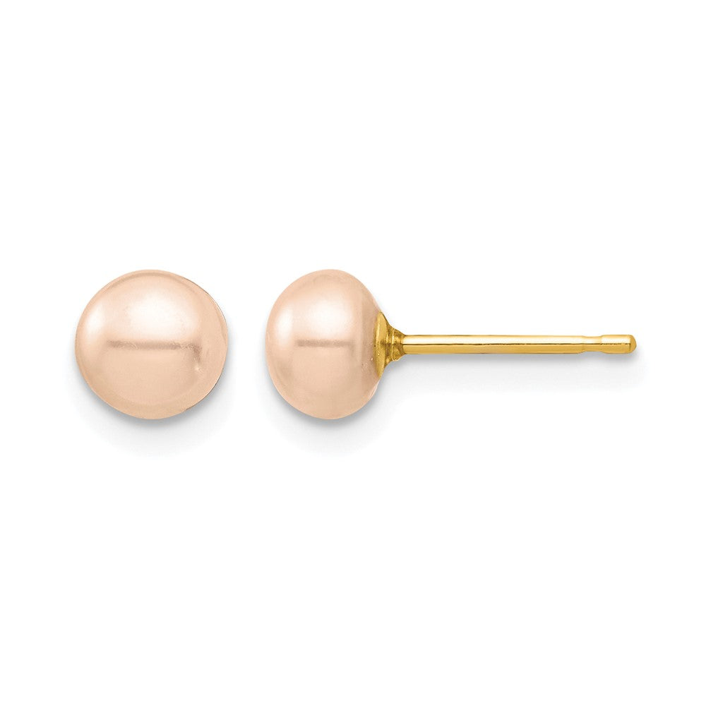 14k Madi K 5-6mm Pink Button Freshwater Cultured Pearl Stud Post Earrings