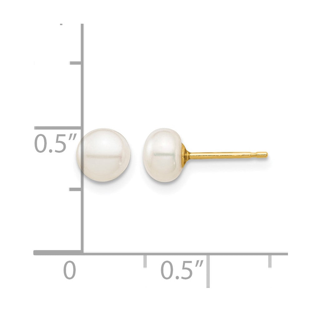 14k Madi K 5-6mm White Button Freshwater Cultured Pearl Stud Post Earrings