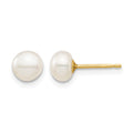 14k Madi K 5-6mm White Button Freshwater Cultured Pearl Stud Post Earrings
