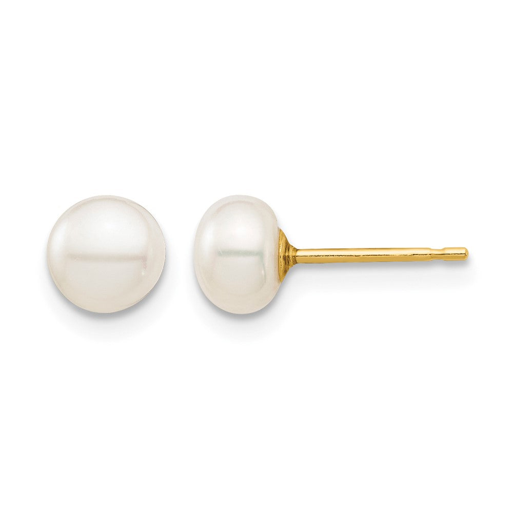 14k Madi K 5-6mm White Button Freshwater Cultured Pearl Stud Post Earrings