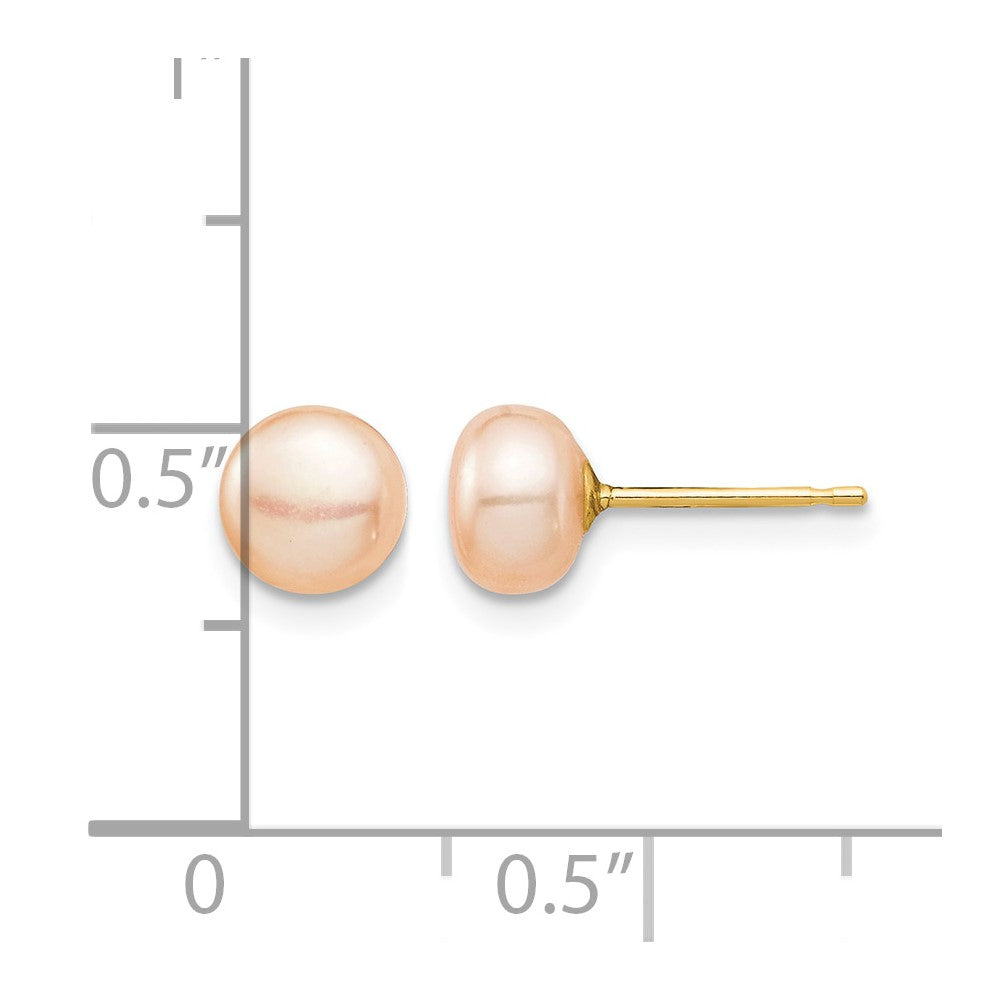 14k Madi K 6-7mm Pink Button Freshwater Cultured Pearl Stud Post Earrings