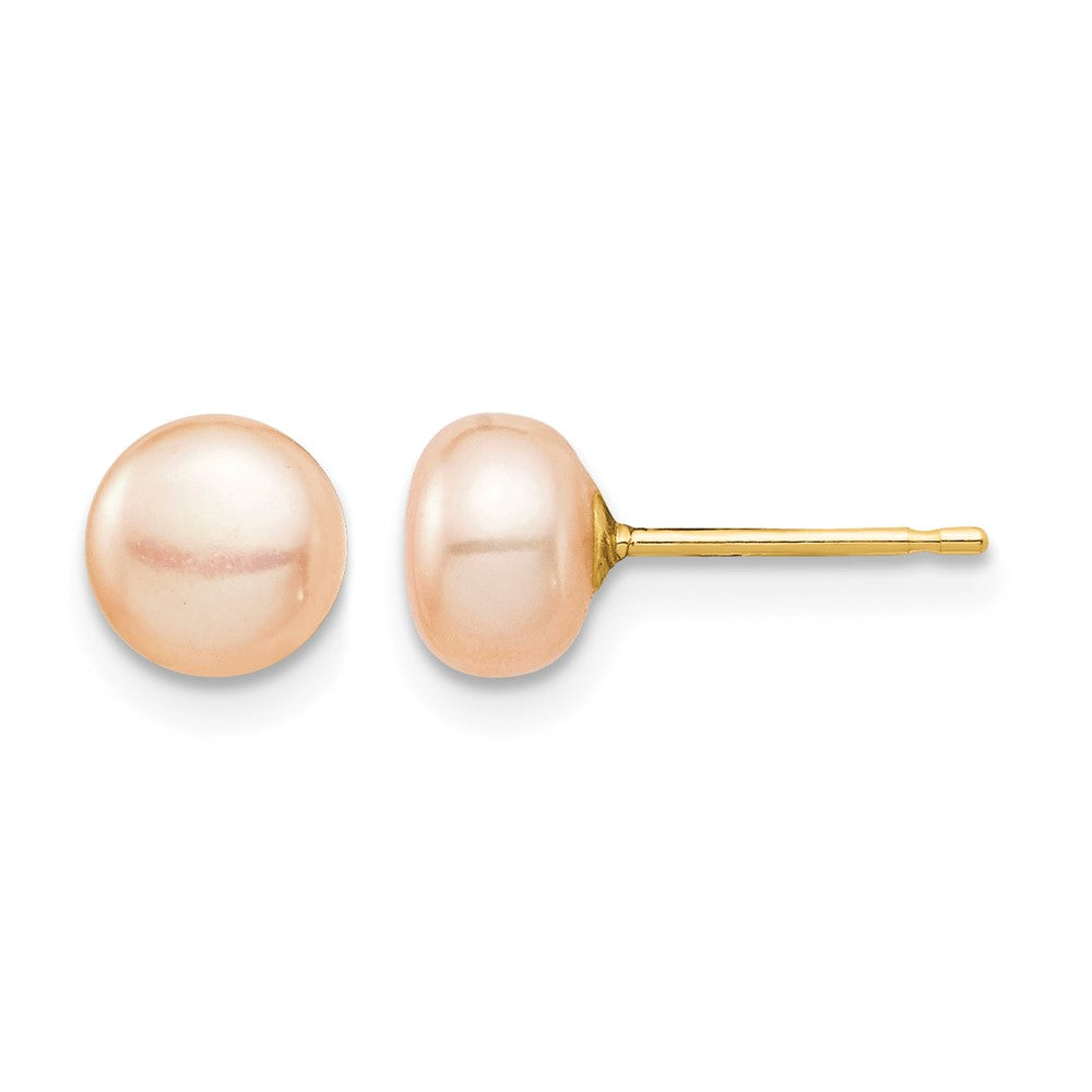 14k Madi K 6-7mm Pink Button Freshwater Cultured Pearl Stud Post Earrings