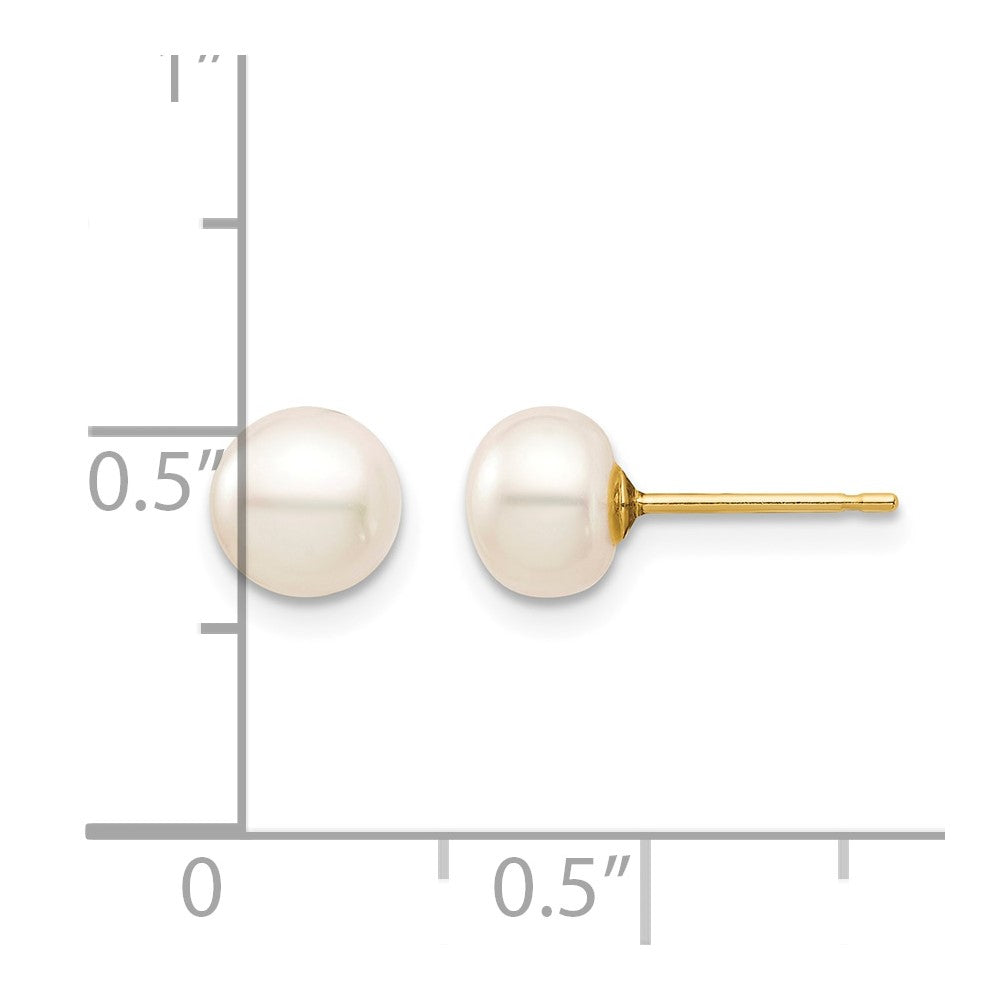 14k Madi K 6-7mm White Button Freshwater Cultured Pearl Stud Post Earrings
